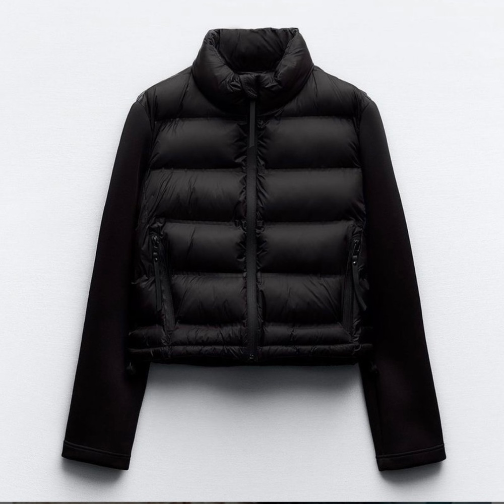 Zara cropped puffer jacket black size large